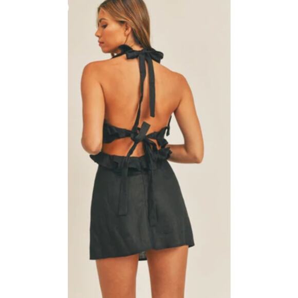 Mable Sleeveless Cut Out Waist Detail Ruffle Mini Dress Black Women's Size Small - Picture 3 of 13